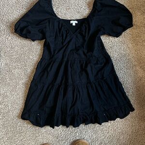 Black Ruffled Puff Sleeve Mini Sundress
